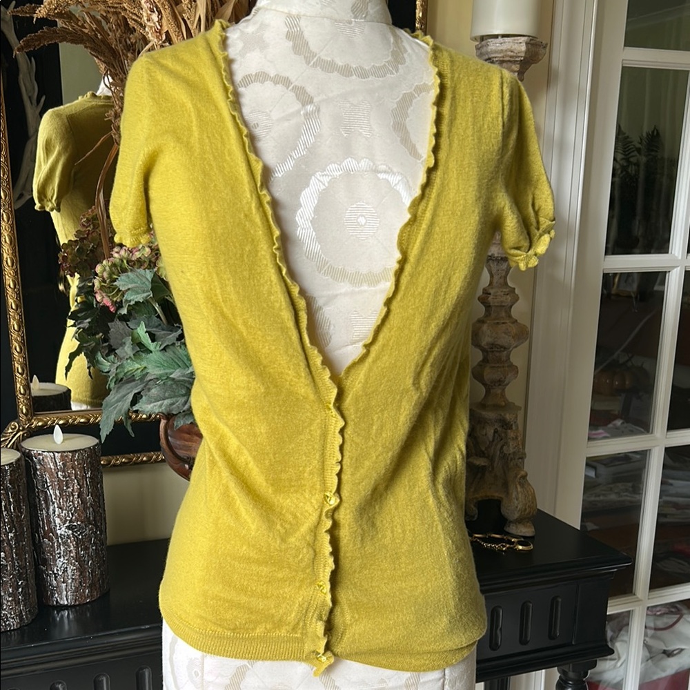 J.Crew Featherweight Cashmere Short Sleeve Cardigan Light Chartreuse